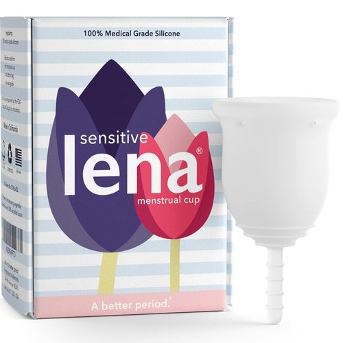 Lena Sensitive Menstrual Cup | Soft Reusable Beginner Period Cup | 12h Wear | Tampon, Pad, and Period Disc Alternative | Feminine Care Hygiene Products (Clear, Small)