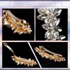 Rhinestones Bridal Hair Clips Crystal Glass Barrette French Wedding Hairpins Hair Accessories for Bride Bridesmaids Flower Girls - Gold
