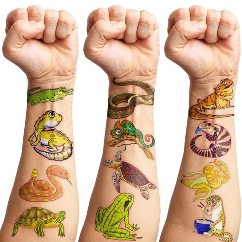 Generic Reptile Temporary Tattoos Birthday Party Supplies Favors Decorations Super Cute 96PCS Fake Tattoos Stickers for Boys Girls School Classroom Rewards Gifts Ideal Halloween