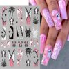Halloween Nail Stickers, Cute Ghost Nail Decals 3D Self-Adhesive Pink Spider Ghost Spider Web Black Cat French Tips Pattern Halloween Nail Design Holiday Nail Art Decoration for Women Girls(6Sheets)