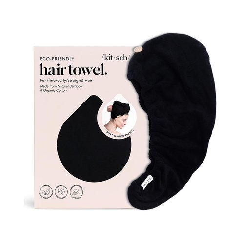 Kitsch Microfiber Hair Towel Wrap for Women - Anti-Frizz Quick Dry Towel, Super Absorbent Microfiber Towel for Hair, Hair Drying Towel Wrap, Hair Towels, Hair Turban Towel for Wet Curly Hair - Black