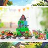 Sratte 26 Pcs Mini Dinosaur Figures Set Miniature Plastic Dinosaur Figurines Small Realistic Dinosaurs Volcano Toys Model Trees for Birthday Cake Topper Diorama Project Decorations(Tray Not Included)