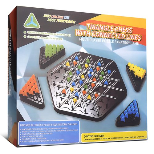 Liotww Chain Triangle Chess Game Triggle Board Game, Rubber Band Game Triangle Chain Nteractive Game for Kids Adult Family Party 2-4 Palyersf