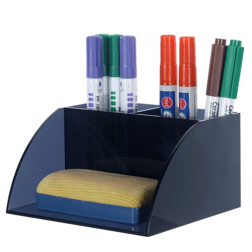 MyGift Premium Modern Dark Gray Acrylic White Board Dry Erase Marker and Eraser Holder, Wall Mountable Office Supplies Storage Rack or Desktop Organizer