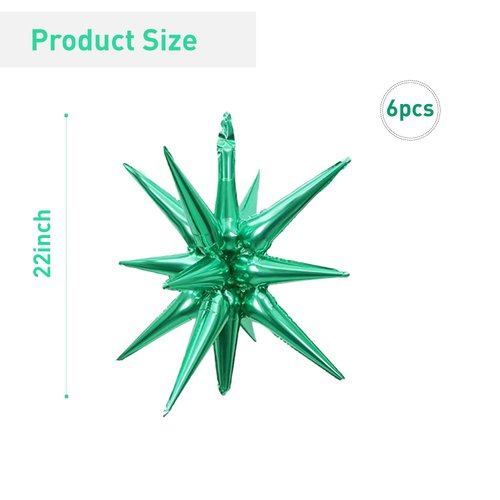 6 Pcs Green Star Foil Balloons One-Piece 14-Pointed Star Balloons 4D Starburst Cone Mylar Balloons 22inch Christmas Birthday Wedding Wedding Anniversary Party Supplies(Green)