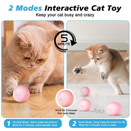 FARLEY Smart Interactive Cat Ball Toy, Automatic Rolling Ball for Indoor Cats Self Play, Wloom Power Ball Cat Toy with LED Light, Electric Moving Ball with 2 Play Modes, USB Rechargeable (Pink)