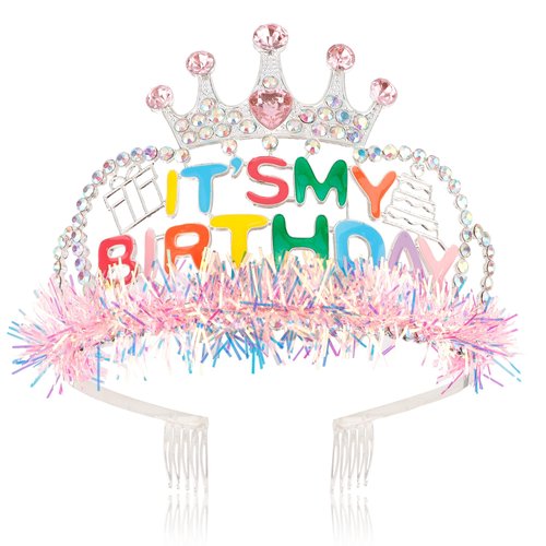 Chanaco Birthday Tiaras and Crowns for Women Happy Birthday Party Decorations Silver Princess Crown Rhinestones Crystal Its My Birthday Headband with Comb Shiny Sequin Colorful Tiara Cute Gifts