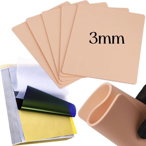 Tattoo Practice Skins 3MM with Transfer Paper - Lyuxzad 25Pcs Thick Tattoo Fake Skin and Stencil Paper Kit Includes 20Pcs Tattoo Paper and 5Pcs Double Sided Blank Tattoo Skin Practice 3mm