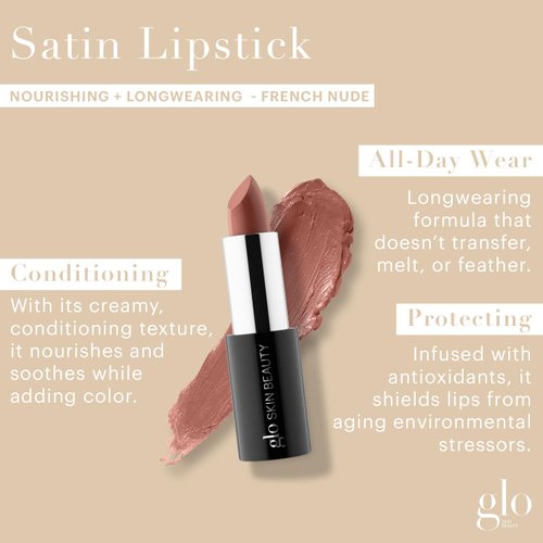 Glo Skin Beauty Satin Lipstick (French Nude) | Nourishing Longwearing Lip Stick Packed with Skincare Benefits