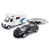 Toy Camper RV Trailer Towing Supercar Sports Model Car Diecast Motorhome Toys for Boys Pull Back Toy Cars, Beach Sandbox Outdoor Adventure Play Set, 3 4 5 6 Years Old Kids Toddlers Gifts, White