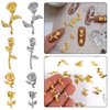 UHOMENY 50PCS 3D Gold Silver Rose Nail Charms, Flower Rose Golden Metallic Mini Alloy Nail Art Decals DIY Nail Accessories Studs for Women Girls Salon Nail Manicure Craft Jewelry Making with Box
