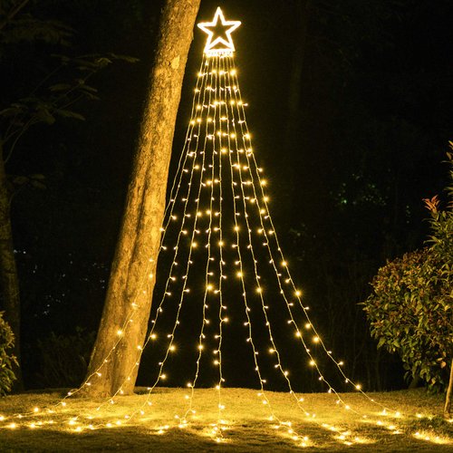 PUHONG Christmas Decoration Outdoor Star String Lights,16.4Ft Christmas Tree Toppers Lights 320 LED 8 Memory Modes with 14" Lighted Star for Halloween Christmas New Year Holiday Birthday(Warm White)
