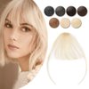Hairro Clip In Bangs Human Hair Extensions Real Clip On Front Fringe Hairpieces Air Side Bangs With Temple Thin Wispy Curtain Bangs Hair Clip Top Hairpiece For Women 5g #60 Platinum Blonde