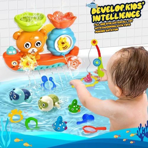 Bath Toys for Kids 1-3 Fishing Games Swimming Wind-up Turtle Toddler Bathtub Toy Water Tub Pool Toys for Baby 1 2 3 4 Years Boys Girls Gift Box