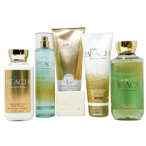 Bath & Body Works At the Beach - Deluxe Gift Set - Fine Fragrance Mist, Moisturizing Body Wash, Body Cream, Shower Gel and Body Lotion with a Natural Oats Sample Soap.