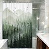 Accnicc Green Misty Forest Shower Curtain Set Ombre Sage Green White Waterproof Fabric Shower Curtains Nature Tree Mountain Woodland Decorative Bathroom Bath Curtain Decor (72'' × 72'', Green)