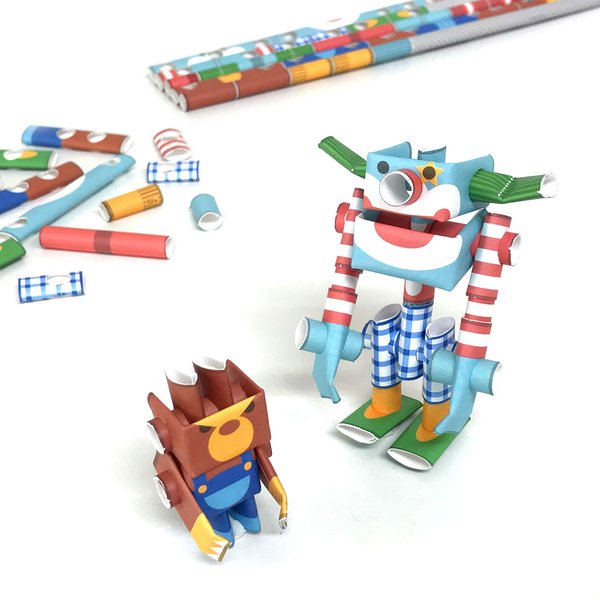 PIPEROID Funny & Angry Circus Duo - Japanese 3D Paper Puzzle DIY Robot kit for Kids and Origami Kit for Adults
