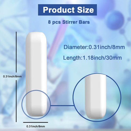 ONiLAB 8PCS 8 * 30mm Magnetic Stirrer Mixer Stir Bars, White Color, Stir Rod Magnetic, Laboratory Magnetic Stir Bar Set,Stir Plate Bar, Stir Plate Magnet Stick