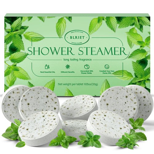Shower Steamers Aromatherapy BLRIET 8 pack Stocking Stuffers Christmas Birthday Gifts for Women, Men, Teens, Mint Shower Bombs With Natural Essential Oil, Stress Relief and Relaxation, Self Care Gifts