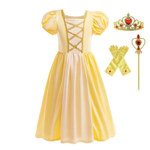 Dressy Daisy Little Girls Cotton Princess Dress Up Clothes with Accessories Halloween Birthday Party Everyday Outfit Size 12, Yellow