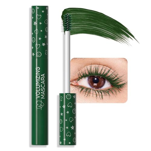 Green Lash Mascara, Waterproof Long lasting Charming Voluminous Cruelty Free Vegan Green Eye Makeup (Green)