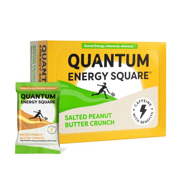 Quantum Energy Square: Energy Bar with Caffeine & 10g Protein. Delicious Healthy Snack On The Go. (Vegan, Gluten-free, Soy-free, Dairy-free). Flavor: Salted Peanut Butter Crunch 8Pk