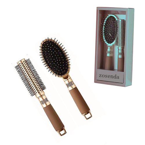 zosenda Detangling Hair Brush & Round brush, 2 Packs of Salon Results Hairbrush Set, Detangler brush for All Hair Types Hair Styling, For Women & Men & Kids, Wet & Dry Hair