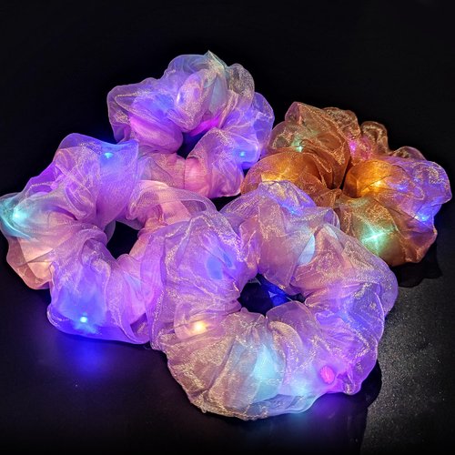Light Up Scrunchies - LED Scrunchies for Women &amp; Girls - Neon, Glow in the Dark Hair Accessories ...