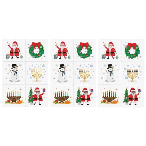 Flash Tattoos kids HOLIDAY CRAFTERNOON temporary tattoo pack | 18 Kids tattoos | Holiday Party Supplies | Holiday sticker, Santa, Wreath, Snowman, Menorah, Kwanzaa