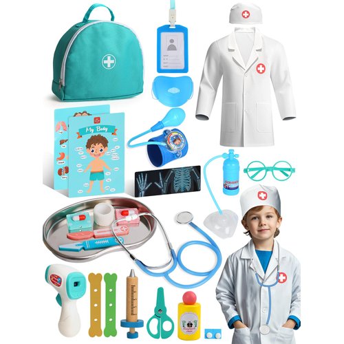Lehoo Castle Doctor Kit for Kids Realistic, Kids Doctor Kit Wooden, Pretend Doctor Playset for Toddlers 3-5, Medical Kits Toys for Boys Girls, with Stethoscope Syringe Doctor Bag