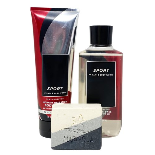 Bath & Body Works Men's Collection SPORT 2 Piece Set with a Stone & Feather Bar Soap - Full Size