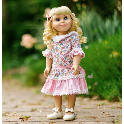 The Queen's Treasures 18 Inch Doll Clothes, Little House on The Prairie Pink Floral Dress with Hair Bows, and Pantaloons, Compatible for Use with American Girl Dolls