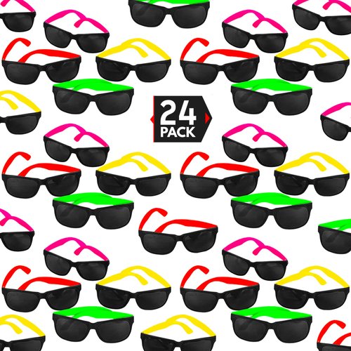 24 Pack 80&#39;s Style Neon Party Sunglasses - Fun Gift, Party Favors, Party Toys, Goody Bag Favors