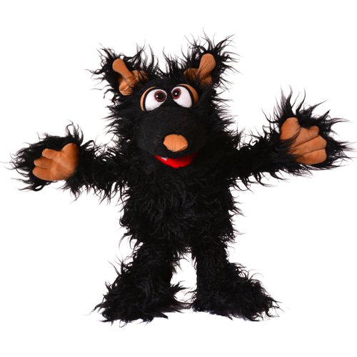 Living Puppets 12-Inch Plush Black Dog Hand Puppet - Fine European Design, Ultra-Soft and Cuddly, Promotes Child Development, Safety Certified, Teacher-Recommended for Boys and Girls