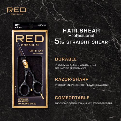 Red by Kiss Premium Artisan Professional Hair Shears, Ice Tempered Japanese Stainless Steel Scissors, Sharp Blades for Precise Cutting, Ergonomic & Adjustable Tension Screw (Straight, 5.5in)
