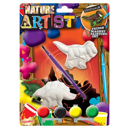 Nature Artist Dinosaur Painting Kit - Fridge Magnet Painting Set. Colorful Arts and Crafts for Kids. Paint Your Own Educational Toys, Ideal Dinosaur Party Favors and Party Bag Toys for Boys & Girls