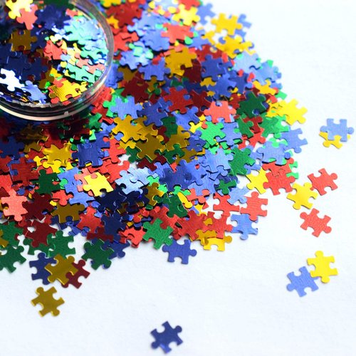 50g Laser Puzzle Pieces Nail Glitter Mix Colors 3D Holographic Nail Sequins Ultrathin Paillettes for Nail Art Decoration, Face, Body, Nail Decals, and DIY Crafting