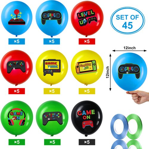 45 Pieces Video Game Latex Balloons, 12 Inch Gaming Gamer Birthday Party Decorations for Kids' Party Boys Video Game Party Game Night Party Game on Party Level Up Party Supplies