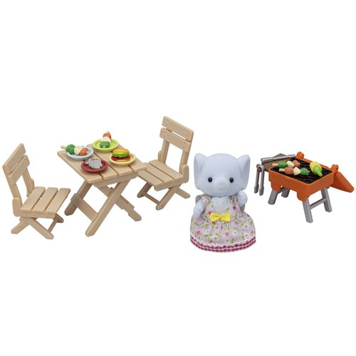 Calico Critters Bubblebrook Elephant Girl's BBQ Picnic Set, Dollhouse Playset with Figure and Accessories