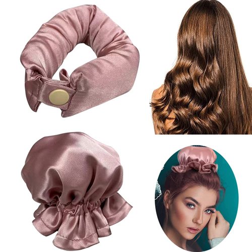 Heatless Hair Curler 4 Pcs Pink Satin Hair Roller with Hair Caps Soft Curling Rod for All Hair Styles Heatless Hair Bun Curler kit No Heat Curls for Sleep in Overnight, 2 Set
