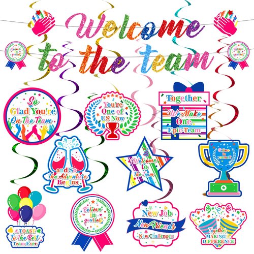 Welcome To The Team Banner Colorful Welcome Banner Decorations Welcome New Employee Hanging Swirls Decorations for Office Newcomers Staff Welcome Party Decoration for Office Party Decorations Supplies