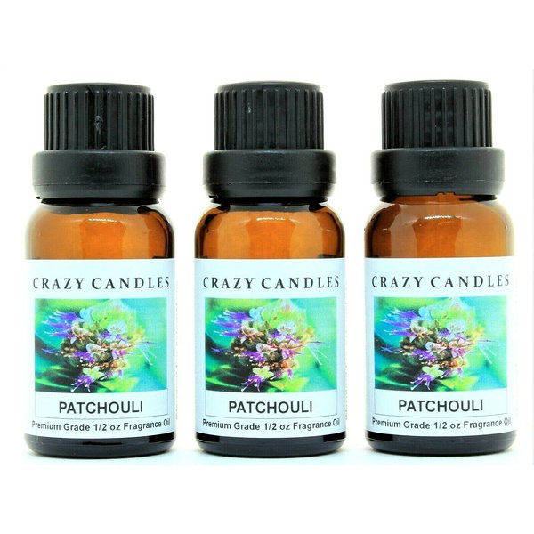 Crazy Candles Patchouli 3 Bottles 1/2 FL Oz Each (15ml) Premium Grade Scented Fragrance Oil