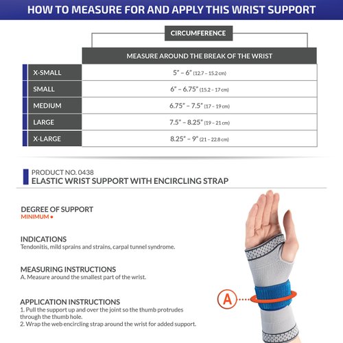 Champion Elastic Wrist Support Compression Sleeve with encircling Strap, Grey, Medium