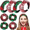 8 Pack Christmas Plaid Snowflake Headbands 4 Buffalo Plaid Hair Scrunchies 4 Christmas Knotted Headband Plaid Hair Band with Elastic Hair Scrunchies for Women Girl(Red Green, Snowflake)