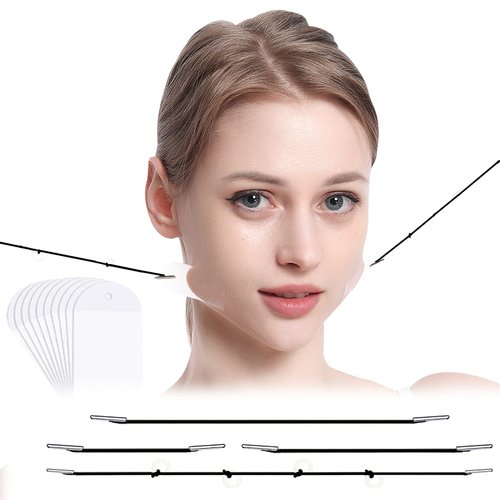 Face Lift Sticker with Fixed Rope, Face Lift Tapes Wrinkle Lifting Patches Neck Eye Tape for V-Line Face(4pcs Black Elastic Bands 10pcs Replacement Tapes)