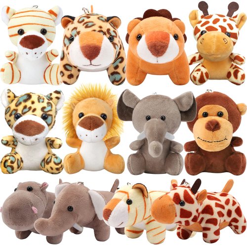 hatisan Stuffed Animals Bulk, 12Pcs Jungle Animals Plush Toys Keychains, Cute Soft Stuffed Animal, Perfect for Kids Gift, Party Favors, Stocking Stuffers