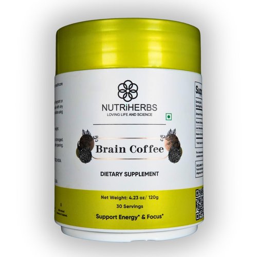 Nutriherbs Brain Coffee Lions Mane Powder Roasted Coffee Beans Mushroom Powder MCT Oil Powder | Enhanced Focus Improves Memory Boost Brain Health | Neuroprotection Digestive Health (120g)