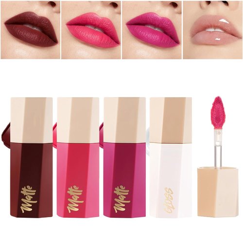 MAEPEOR Matte Liquid Lipstick Set 4 Colors Smooth Not Fade Velvety Lipstick Long-Lasting Wear Non-Stick Cup Lipgloss Kit (Set 403)