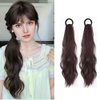 2PCS Curly Ponytail Extension with Hair Tie Hair Natural Black Hair Wig Elastic Band Wave Fake Ponytail Wigs Accessories for Women Daily 17 Inch (dark brown)
