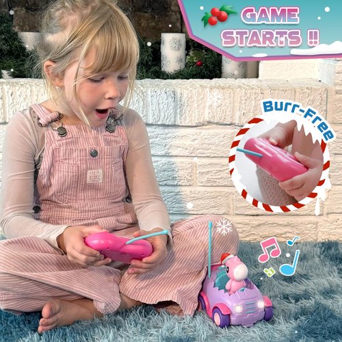 Nueplay Remote Control Car for Toddler Age 2 3 4 5, Electric RC Car Toys with Light & Music, Toddler Toys, Race Car Vehicles, Horse Figures Truck, Christmas Birthday Gift for Baby Girls, Purple